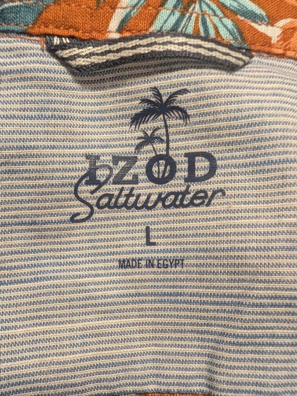 Izod Saltwater Dockside Chambray Short Sleeve Button Down Shirt Size Large